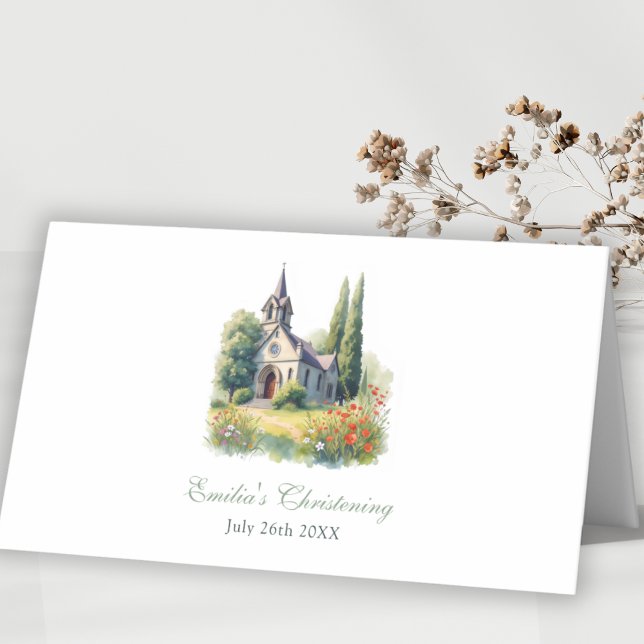 Tarjeta De Asiento Acuarela FLoral Iglesia Bautista Christening (Watercolor FLoral Church Baptism Christening Place Card)