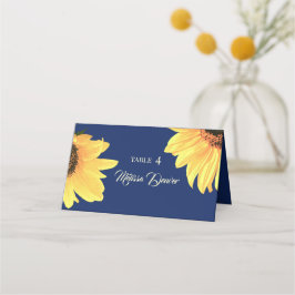 Tarjeta De Asiento Acuarela girasoles Boda azul oscuro