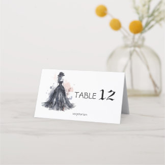 Tarjeta De Asiento acuarela gótica floral boda negro