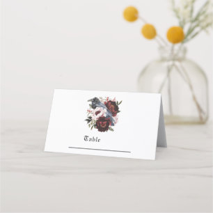 Tarjeta De Asiento Acuarela gótica Raven Boda floral