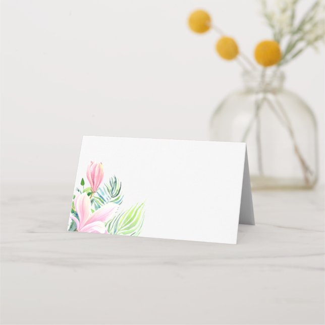 Tarjeta De Asiento Acuarela Magnolia Flor en mesa de invitados rosa (Anverso)