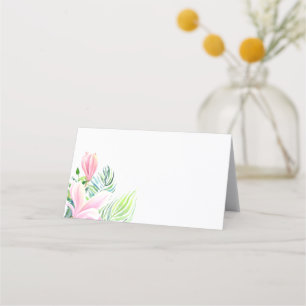 Tarjeta De Asiento Acuarela Magnolia Flor en mesa de invitados rosa