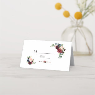 Tarjeta De Asiento Acuarela Merlot Navy Blue Floral Table Number