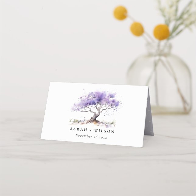 Tarjeta De Asiento Acuarela mínima Lilac Jacaranda Tree Boda (Anverso)