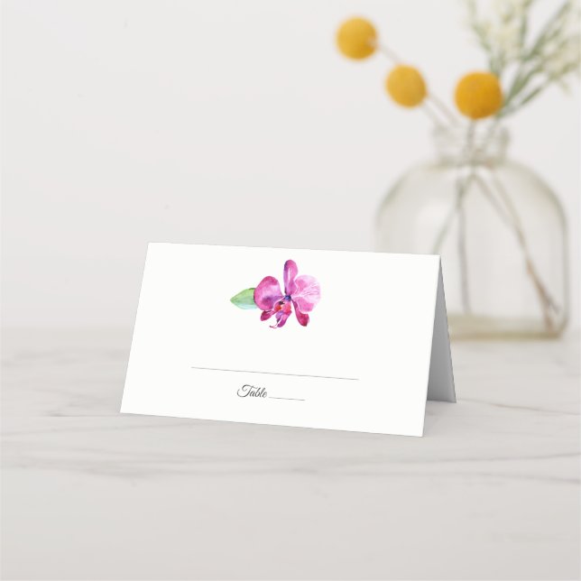 Tarjeta De Asiento Acuarela Orquídea Púrpura Boda Floral (Anverso)