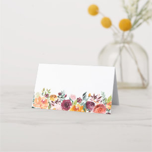 Tarjeta De Asiento Acuarela Otoño florece Boda de Garland Floral