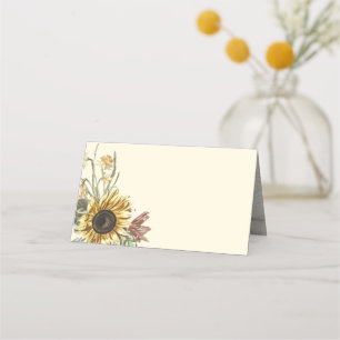 Tarjeta De Asiento Acuarela Rústica Frascos Florales de girasol