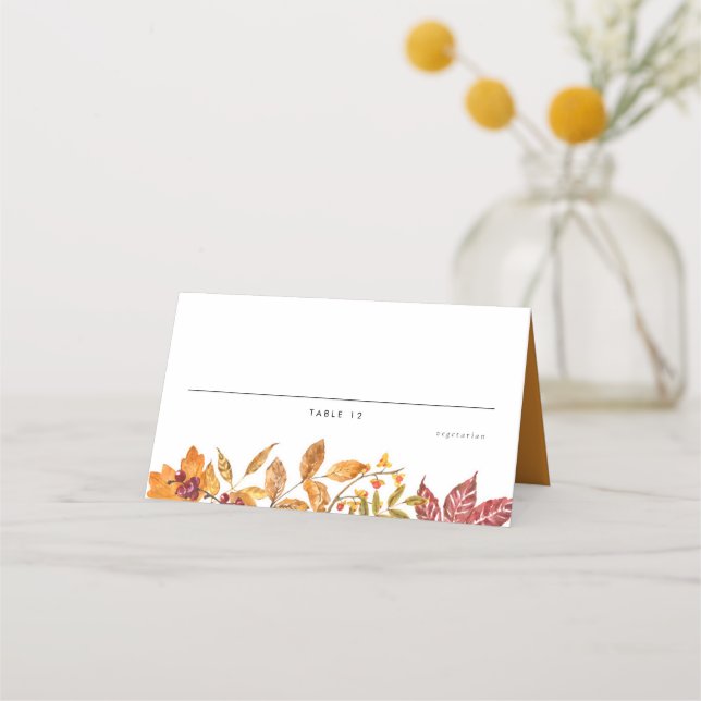 Tarjeta De Asiento Acuarela Saltos de Otoño Elección de Comida de Bod (Anverso)