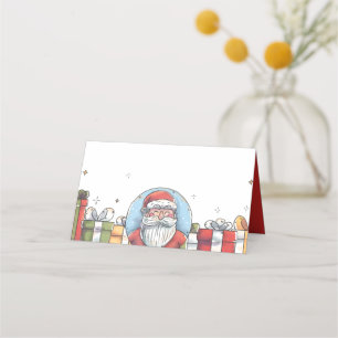 Tarjeta De Asiento Acuarela Santa Claus y regalos de Navidades