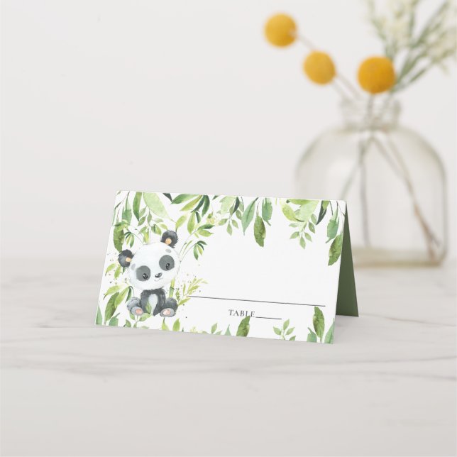 Tarjeta De Asiento Adorable Panda Greenery Baby Shower Cumpleaños (Anverso)