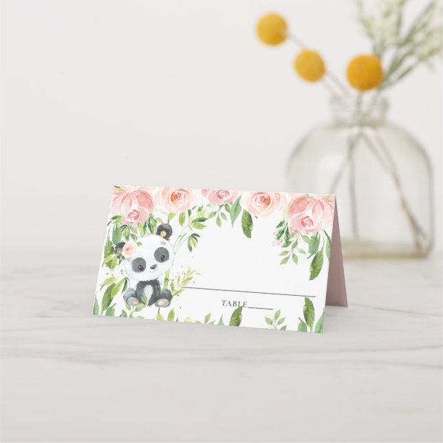 Tarjeta De Asiento Adorable Panda Pink Floral Greeneration Baby Showe (Anverso)