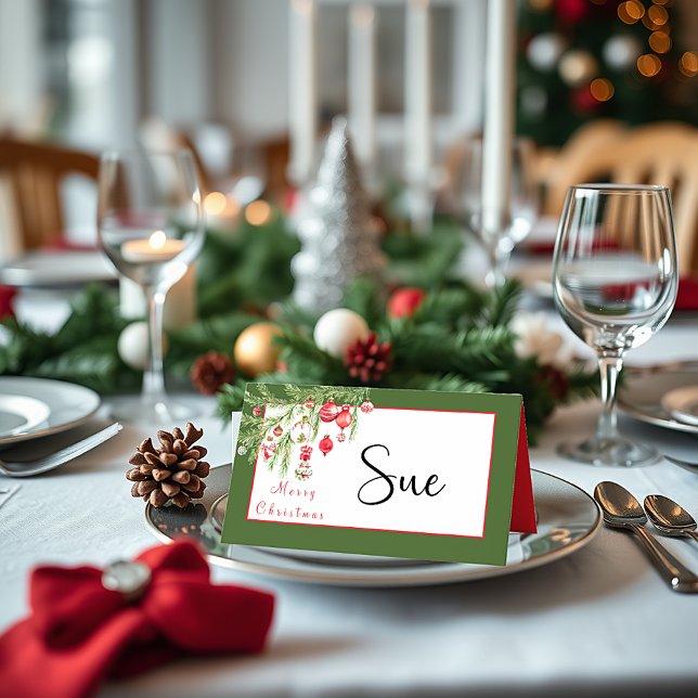Tarjeta De Asiento Adornos de Navidad en rama (Subido por el creador)