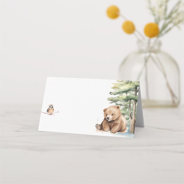Tarjeta De Asiento Adventure Awath Woodland Bear Baby Shower (Anverso)