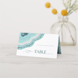 Tarjeta De Asiento Agate Geode Boda Tabla de Purpurinas Verde azulada