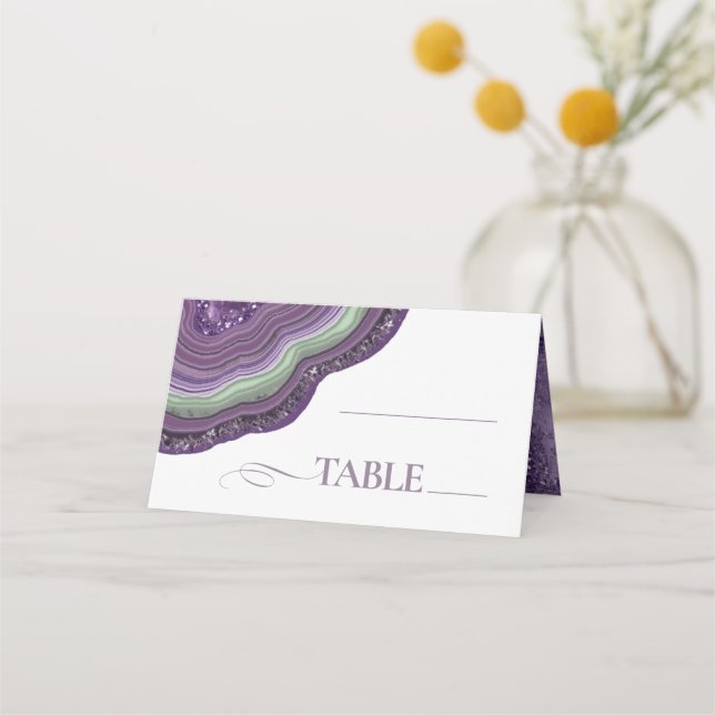 Tarjeta De Asiento Agate Geode Purpurina Boda de tabla Violet ID647 (Anverso)