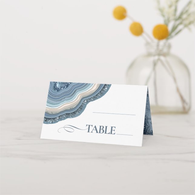 Tarjeta De Asiento Agate Geode Purpurina Boda Tabla Dusty Blue ID647 (Anverso)