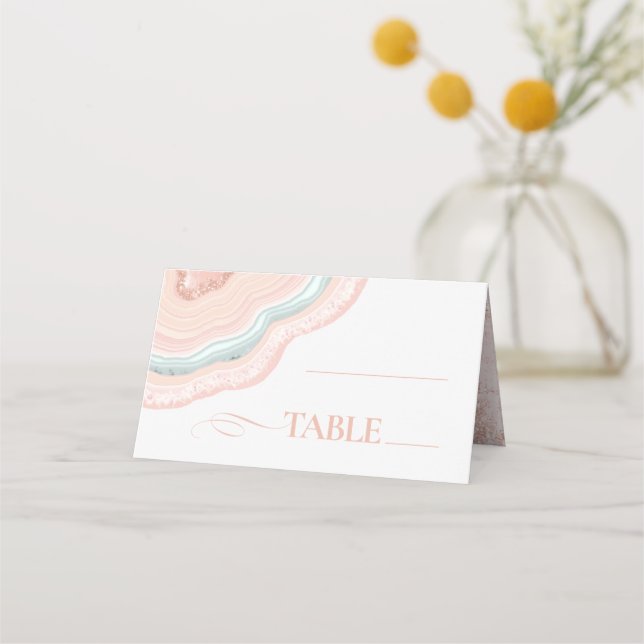 Tarjeta De Asiento Agate Geode Purpurina Boda Tabla Rosa Gold ID647 (Anverso)