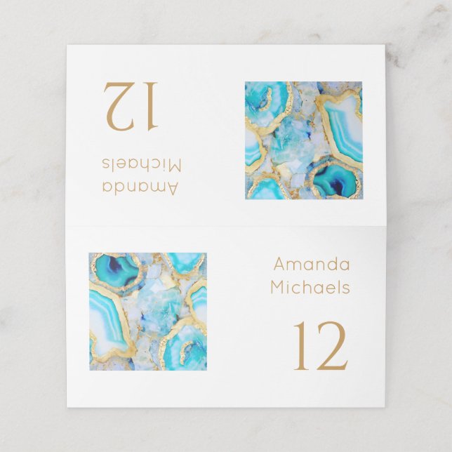 Tarjeta De Asiento Agate gold Luxurious coastal Wedding  (Exterior desplegado)