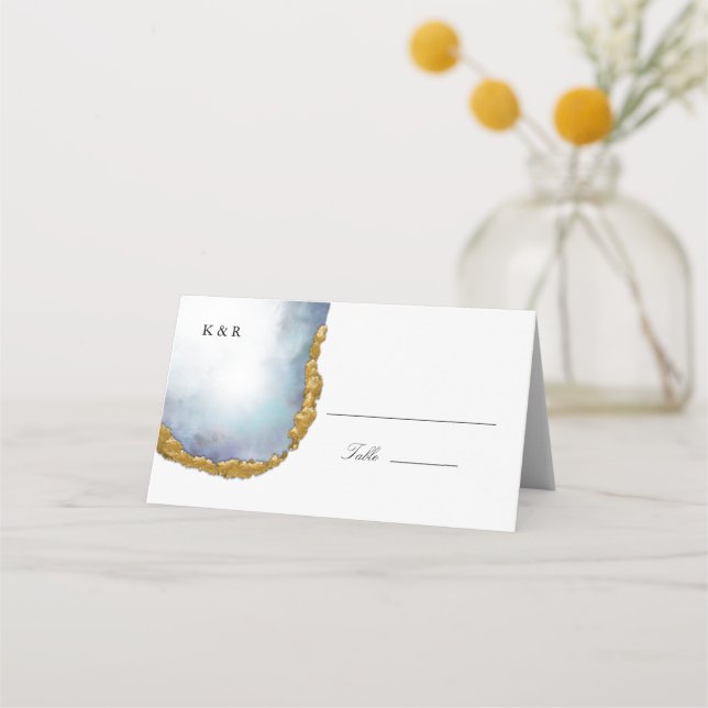 Tarjeta De Asiento Agate Pearl Gold Boda Place Card (Anverso)