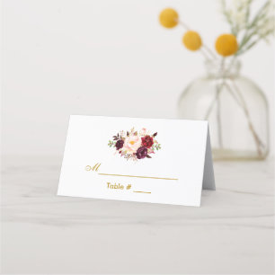 Tarjeta De Asiento Agua Burgundy Floral Gold Bridal Ducha
