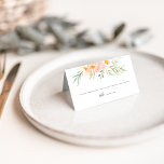 Tarjeta De Asiento Airy Floral Boda<br><div class="desc">La moda acuarela floral de la tarjeta de lugar o el diseño de la tarjeta de mesa tiene un borde superior de flores de durazno pastel y follaje verde de menta. Espacio proporcionado para el nombre de invitado y el número de tabla. Las tarjetas se revierten para revelar una corona...</div>