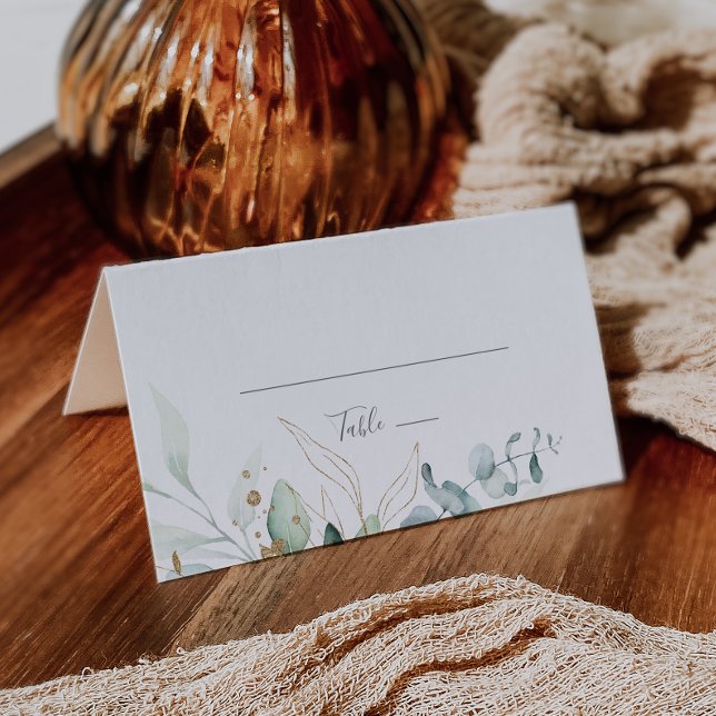 Tarjeta De Asiento Airy Greenery y Gold Folded Boda Place Card (Subido por el creador)