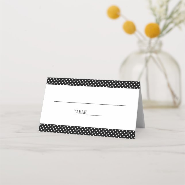 Tarjeta De Asiento Alegre boda de puntos de polka blanco y negro (Reverso)