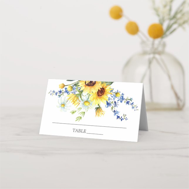 Tarjeta De Asiento Alegre ducha de novia floral de girasol amarillo (Anverso)