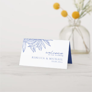Tarjeta De Asiento Algo Azul Mano Simple Dibujado Botánico Doblado