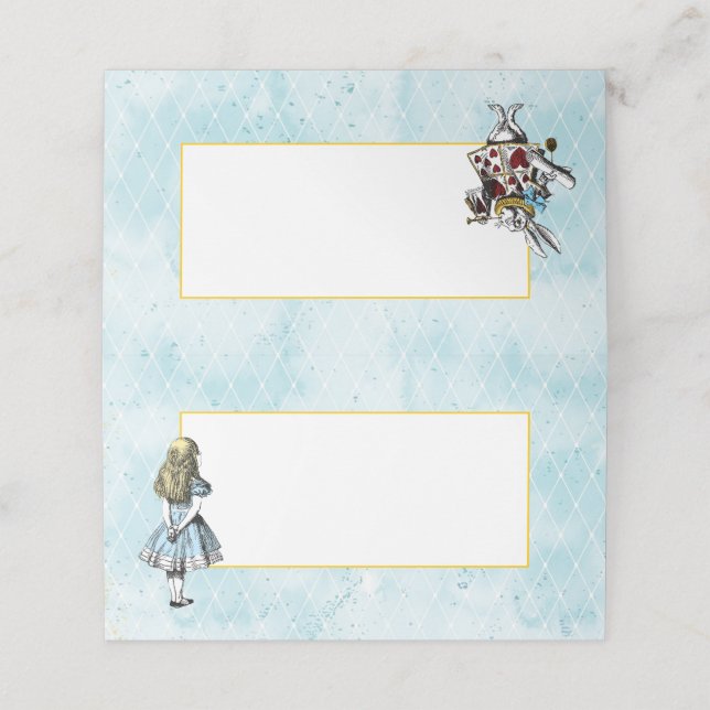 Tarjeta De Asiento Alicia azul vintage y Conejo (Exterior desplegado)