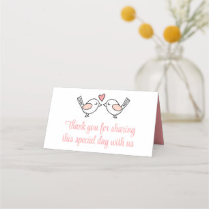 Tarjeta De Asiento Amantes Pájaros Amantes Blancos Rosa Gracias Boda