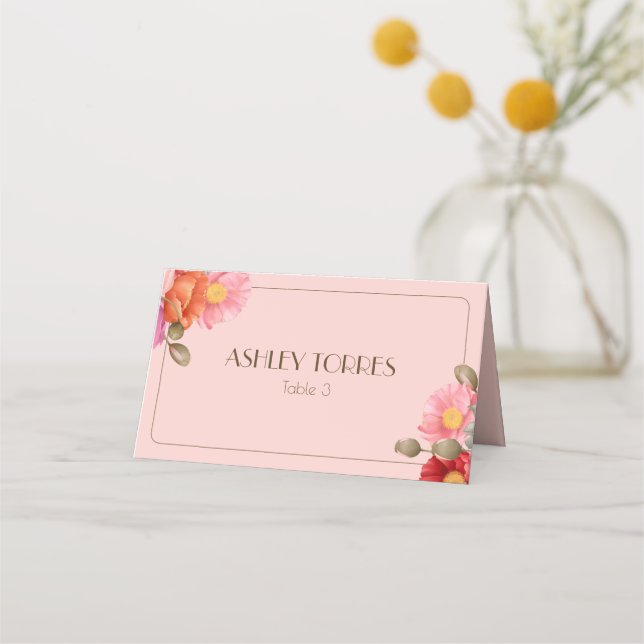 Tarjeta De Asiento Amaranto de Boda Acuarela Rosa Rubor (Anverso)