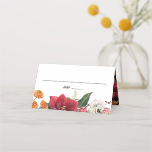 Tarjeta De Asiento Amaryllis y crisantemo Boda botánico