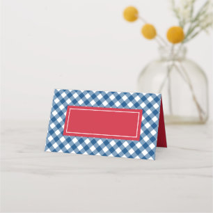 Tarjeta De Asiento Añadir el patrón de Gingham azul de texto con rojo