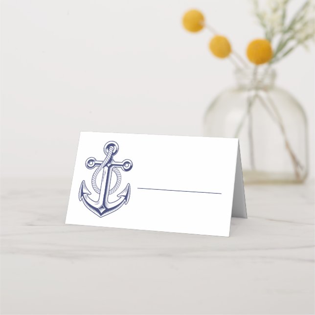 Tarjeta De Asiento Anchor Sailor Ocean Naval Boda Náutico Azul (Anverso)