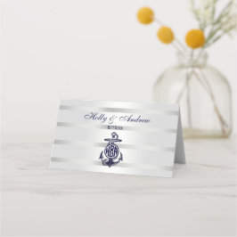 Tarjeta De Asiento Ancla Azul Plata Blanco Marina Monograma Vid 33