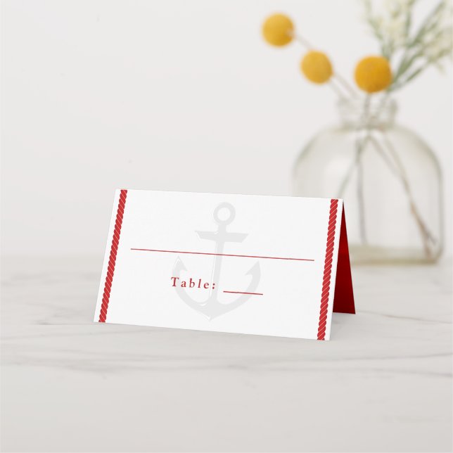 Tarjeta De Asiento Anclaje de raya roja blanca Boda náutica (Anverso)