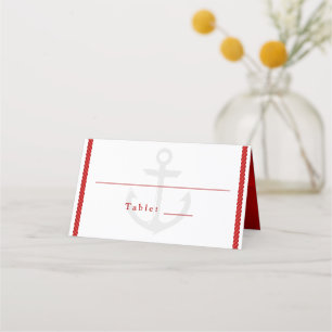 Tarjeta De Asiento Anclaje de raya roja blanca Boda náutica