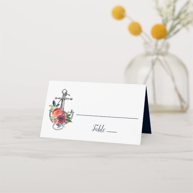 Tarjeta De Asiento Anclaje floral | Boda de otoño (Anverso)