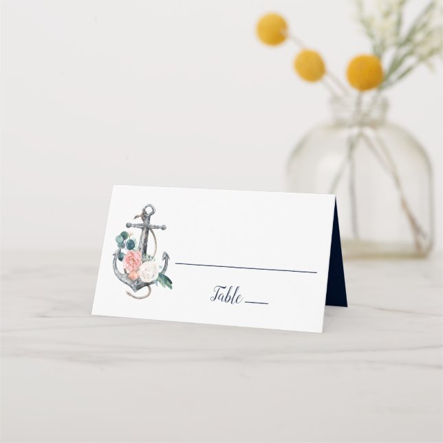 Tarjeta De Asiento Anclaje floral | Boda de verano (Anverso)