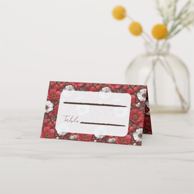 Tarjeta De Asiento Anémonas Elegantes Flor de Boda de Otoño (Anverso)