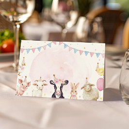 Tarjeta De Asiento Animales de granja Pink Barnyard Food Tent Place C