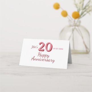 Tarjeta De Asiento aniversario número 20 nombre fecha monograma rosa 