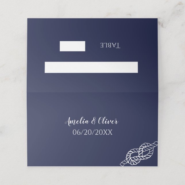 Tarjeta De Asiento Anudaron La Cuerda Cuerda Naval Blanca & Boda Nava (Exterior desplegado)