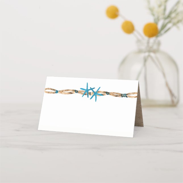 Tarjeta De Asiento Aqua Starfish y Rope Boda (Anverso)