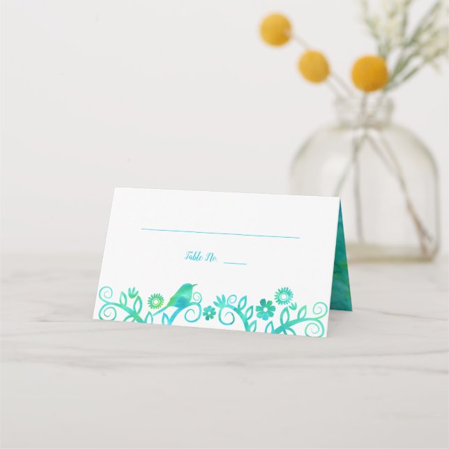 Tarjeta De Asiento Árbol de acuarela verde verde azulado de vida dobl (Anverso)