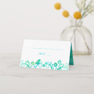 Tarjeta De Asiento Árbol de acuarela verde verde azulado de vida dobl