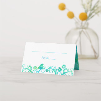Tarjeta De Asiento Árbol de acuarela verde verde azulado de vida dobl