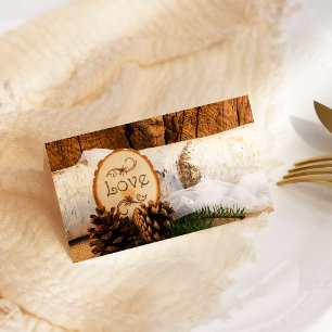 Tarjeta De Asiento Árbol de Birch Rústico y Boda de Madera de Barn