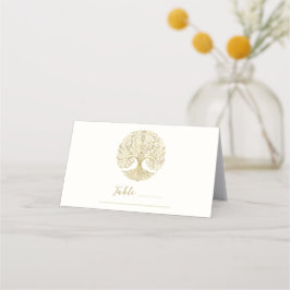 Tarjeta De Asiento Árbol de la Vida Crema y Oro Mesa de Boda Celta